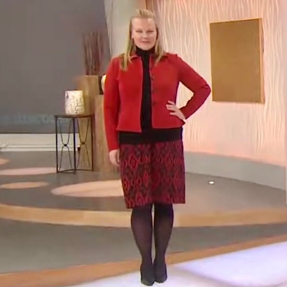 Linea by Louis Dell'Olio Ikat Printed Pull-On Skirt, 2X Black-Red Combo A254441 - Picture 7 of 11